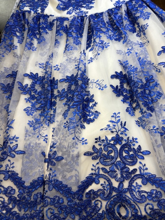 Alice + Olivia Reggie Racer Silk Embroidered Tulle Mini Dress Cobalt Blue Sz 2-4 - Picture 8 of 13